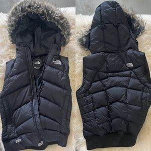 The North Face Women's 550 Down Puffer Vest Black Size S Furry Hoodie